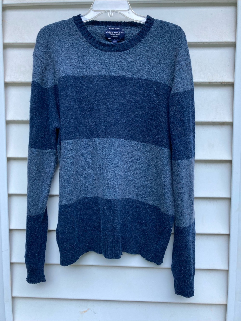 American Eagle VTG Slim Fit Two-Tone Navy Slate Crewneck Sweater Mens XL Wool